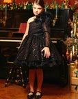 Rochie neagra eleganta din dantela cu paiete si fulgi naturali pentru fete - 7 ani - LIVRARE 24H