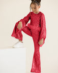 Compleu roz din paiete pentru fetițe cu șal din fulgi naturali și pantalon evazat - Eliana
