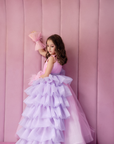 Rochie roz lunga eleganta cu volane lila pentru fete - 7-8 ani