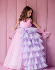 Rochie roz lunga eleganta cu volane lila pentru fete - 7-8 ani