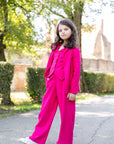 Compleu negru din in sacou, vesta si pantaloni evazați pentru fete - Emma