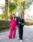 Compleu negru din in sacou, vesta si pantaloni evazați pentru fete - Emma