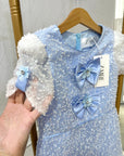 Rochie bleu elegantă din dantelă brodată cu perle și paiete - Lara