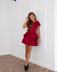 Compleu elegant din tafta bordo cu sacou peplum și fustă balon - Ines