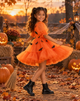 Rochie Halloween portocalie din tul cu lilieci pentru fete – Boo