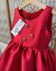 Rochie rosie eleganta cu fundita și nasturi metalici decorativi pentru fete - Zenayda