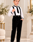 Costum elegant cu pantalon din catifea verde și cămașă cu dantelă brodată pentru băieți - Peter