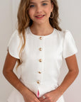 Compleu elegant din tafta cu fusta roz si sacou alb - Ines