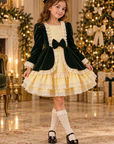 Ținute asortate pentru fată și băiat, rochie și costum din catifea verde - Jad