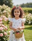 Rochie alba din bumbac cu cirese pentru fete - Chery