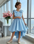 Rochie bleu eleganta cu trena din tafta pentru fete - Fiona