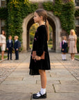 Rochie casual din catifea neagra si fundite roz pentru fete - Maisy