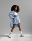 Compleu roz din muselina cu pantaloni scurti si camasa oversize pentru fete - Defne