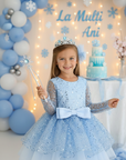 Rochie bleu eleganta pentru fete, din dantela brodata - Alis