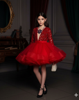 Rochie rosie eleganta din paiete si tulle pentru fete - Doria