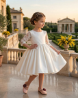 Rochie alba eleganta din tafta si maneci din dantela pentru fete - Dolly