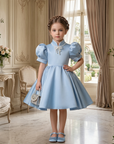 Rochie bleu eleganta din tafta cu accesorii pretioase pentru fete - Maya