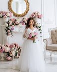 Rochie alba lunga eleganta pentru fete, din tulle alb cu perle - Saraia