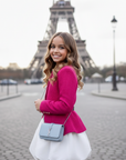 Compleu elegant fuchsia pentru fetițe, jachetă din tweed și fustă albă - Sierra