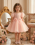 Rochie roz eleganta din organza cu floricele pentru fete - Molly