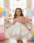 Rochie alba eleganta din tafta si funda roz pentru fete - 7 ani LIVRARE 24H