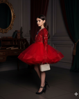 Rochie rosie eleganta din paiete si tulle pentru fete - Doria