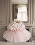 Rochie roz eleganta pentru fete, din brocard si tulle - Lilibet