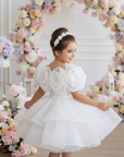 Rochie alba din broderie cu paiete si perle pentru fete - Dakota