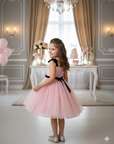Rochie roz eleganta cu fundite din tulle cu perle pentru fete - Carolina