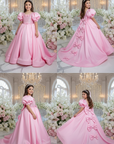 Rochie roz lunga eleganta cu trena si fundite pentru fete - Adelaida