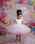 Rochie roz eleganta pentru fete si tulle alb cu glitter - Jenna