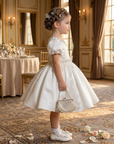Rochie alba eleganta din tafta cu accesorii pretioase pentru fete - Joelle