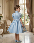 Rochie bleu eleganta din tafta cu accesorii pretioase pentru fete - Maya
