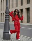 Trening din bumbac lila pentru fetițe cu pantalon evazat și fundițe - Sidney