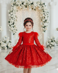 Rochie neagră elegantă din dantelă cu perle și paiete pentru fetițe - Sierra