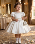 Rochie alba eleganta din tafta cu accesorii pretioase pentru fete - Joelle