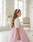Rochie vintage din stofa roz pentru fete - Adelina
