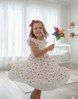 Rochie alba din bumbac cu inimioare pentru fete - Mila
