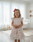 Rochie alba din bumbac cu inimioare pentru fete - Mila
