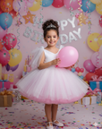 Rochie roz eleganta pentru fete si tulle alb cu glitter - Jenna