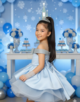 Rochie bleu eleganta cu fundita argintie pentru fete - Elsa