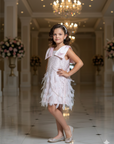 Rochie roz elegantă din dantelă și fulgi naturali pentru fete - Haven