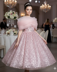 Rochie roz eleganta din dantela cu perle si paiete pentru fete - Iris