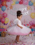 Rochie roz eleganta pentru fete si tulle alb cu glitter - Jenna