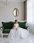 Rochie alba lunga eleganta pentru fete, din organza alba si perle - Tina