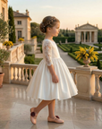 Rochie alba eleganta din tafta si maneci din dantela pentru fete - Dolly