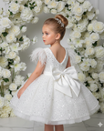 Rochie alba eleganta din dantela cu perle si paiete pentru fete - Nicole