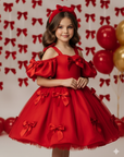 Rochie alba eleganta din tafta cu fundite bleu pentru fete - Berta