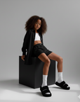 Compleu roz din muselina cu pantaloni scurti si camasa oversize pentru fete - Defne