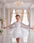 Rochie alba eleganta fete, din dantela cu perle, paiete si tafta - Esther